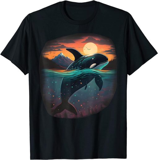 Colourful mystical orca whale watching dolphin pottwhale orca whale T-Shirt