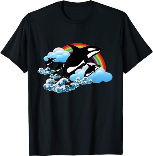 Killer Orca Whale Family Jumping Rainbow Funny T-Shirt