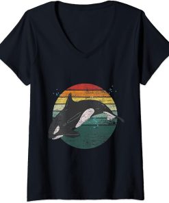 Womens Retro Orca V-Neck T-Shirt