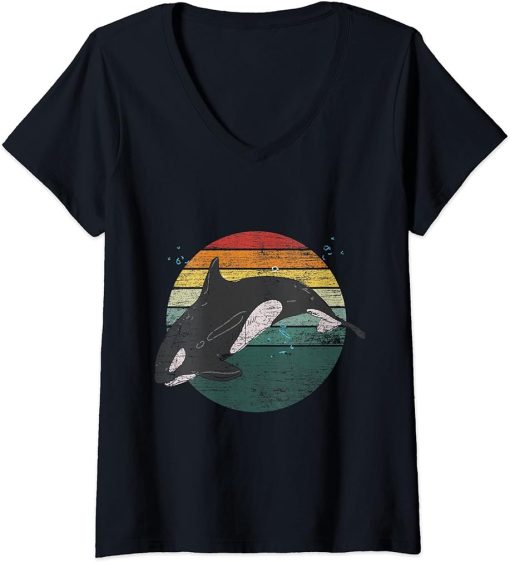 Womens Retro Orca V-Neck T-Shirt