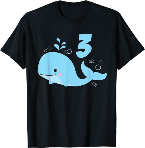 3rd Birthday Cute Whale Orca 3 Years Old Kids T-Shirt