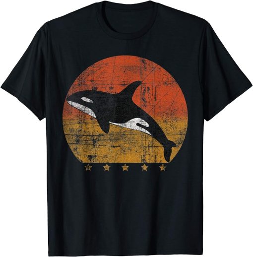 Retro Vintage Sunset Orca Killer Whale - Distressed Graphic T-Shirt