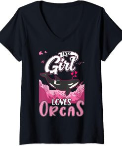 Womens This Girl loves Orcas V-Neck T-Shirt