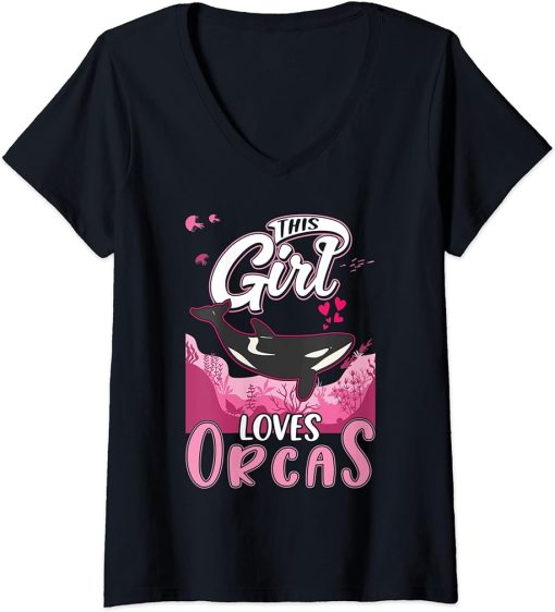 Womens This Girl loves Orcas V-Neck T-Shirt